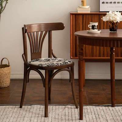 复古实木餐椅家用简约书桌椅法式餐厅靠背椅子ton56号椅