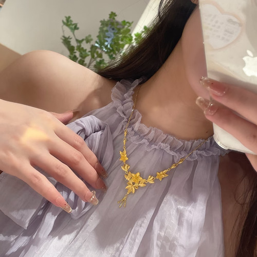 希曼汀足金999花月佳期繁花似锦婚嫁花朵黄金三金套链送女友礼物