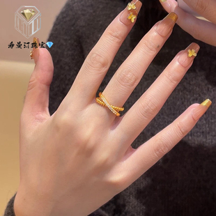 希曼汀黄金镶嵌交织星河闭口戒指新款999足金小众指环生日送女友