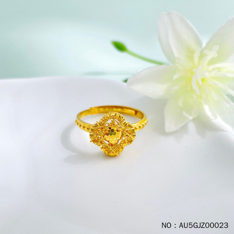 希曼汀黄金戒指999足金镂空绕线鱼鳞幸运四叶草女戒活口金指环