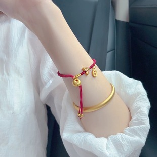 希曼汀黄金小胖福红绳手链女999足金碎金子本命年手绳送女友礼物