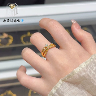 希曼汀黄金星河戒指女新款999足金莫桑石闭口戒情人节生日礼物