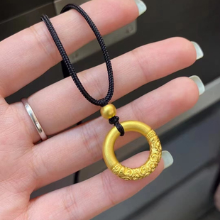 希曼汀黄金紧箍咒祥云平安扣吊坠999足金挂坠纯金编绳项链情侣款