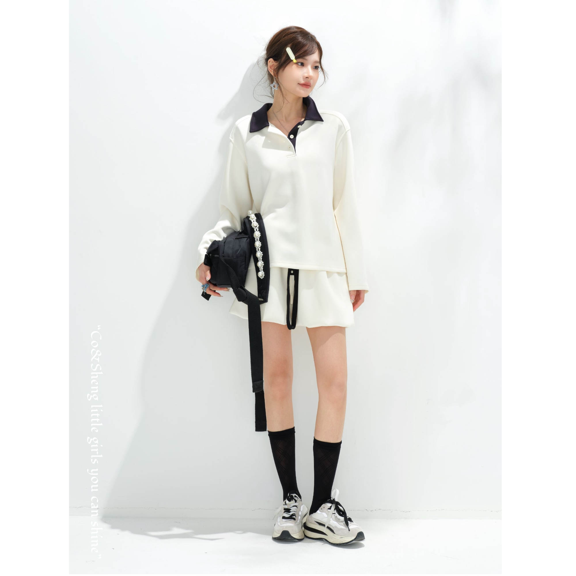 素白/cosheng重生小个子春夏季新品套装长袖polo半身裙时尚百搭
