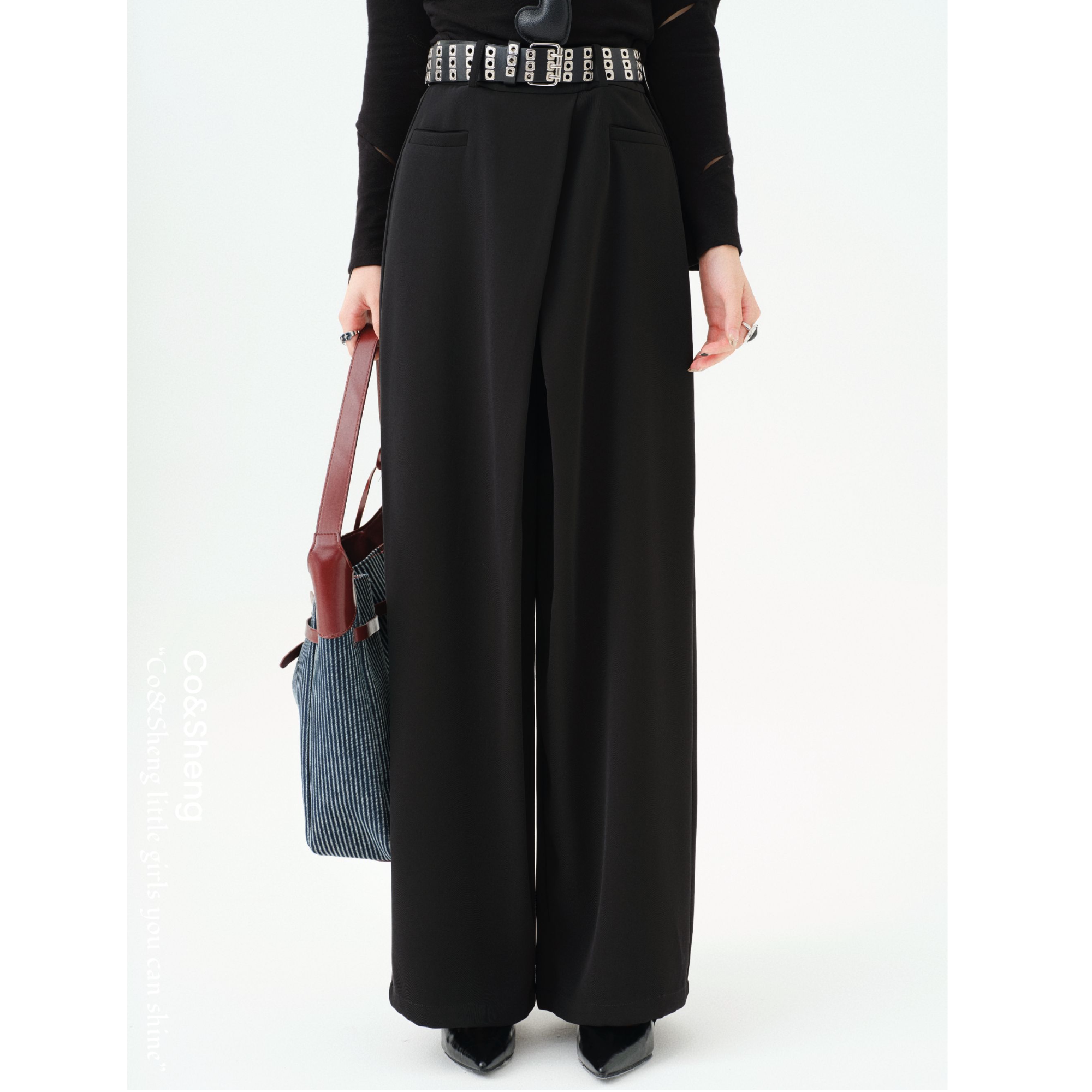 黛安娜/重生小个子春季新款休闲百搭宽松黑色气质直筒裤西装裤女