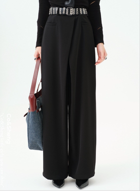 黛安娜/重生小个子秋新品休闲百搭宽松黑色气质直筒裤西装裤女