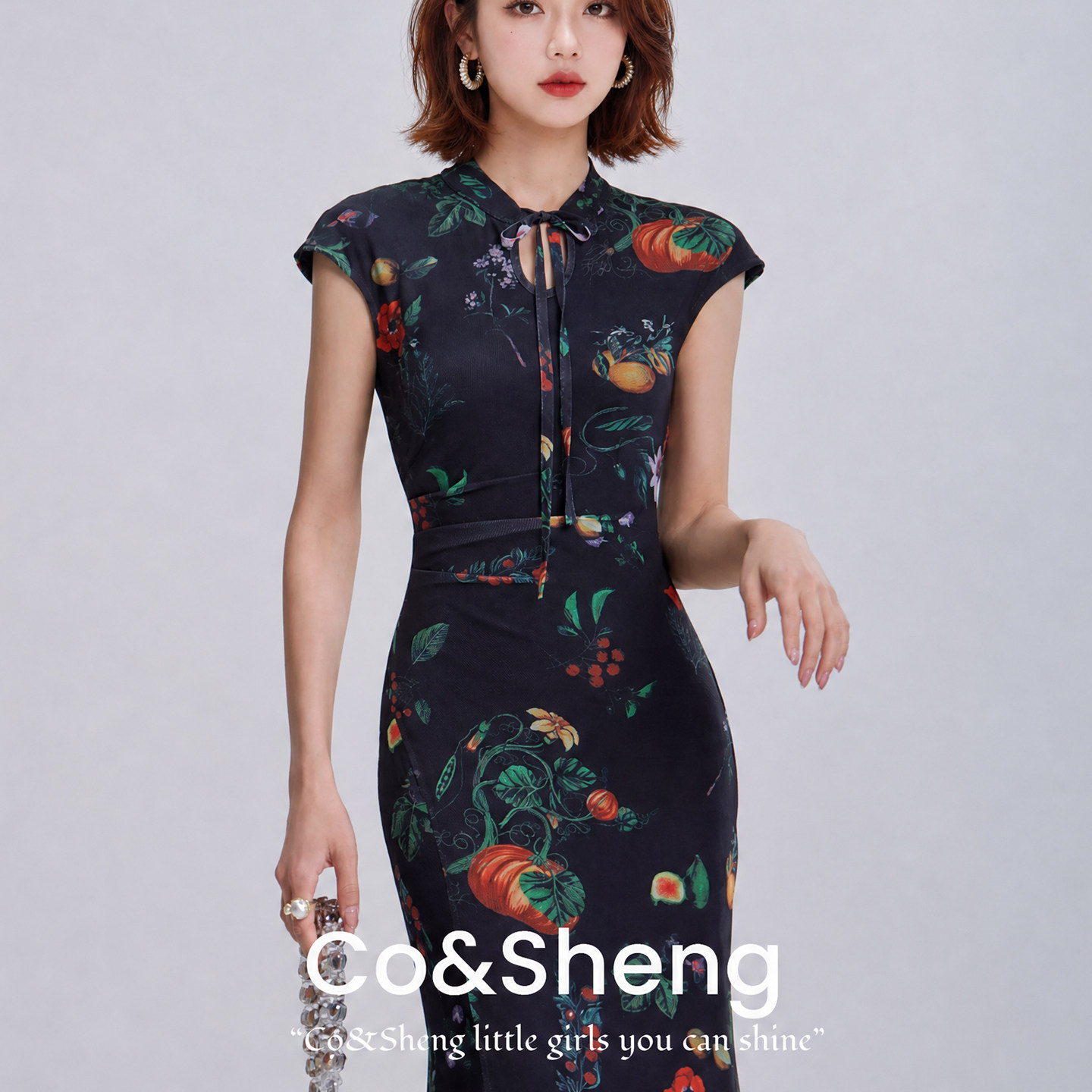 Co&sheng重生旗袍裙子2026夏新款高端气质印花连衣裙修身显瘦长裙