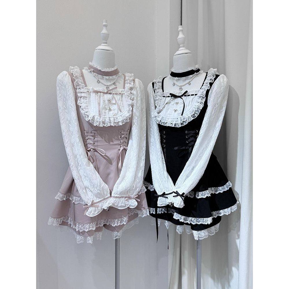 森屿序曲 冬季清楚系大小姐古早感拼接蕾丝长袖连衣裙+短裤套装,女装/女士精品,时尚套装,淘宝优惠券,粉丝福利购,淘宝优惠卷