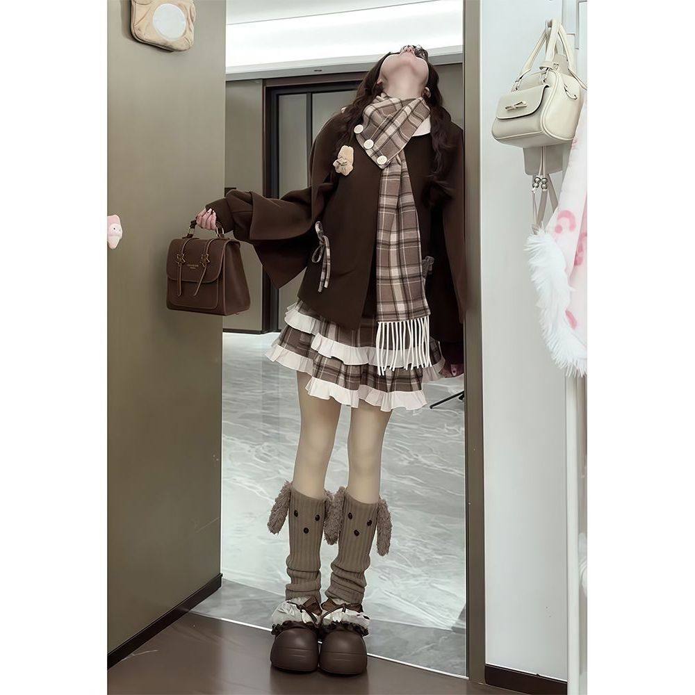 巧克力可可 秋冬优雅甜美套装日系jk制服叠穿毛呢外套氛围感穿搭,女装/女士精品,时尚套装,淘宝优惠券,粉丝福利购,淘宝优惠卷