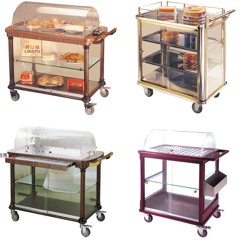 移动点心车凉菜车酒店送餐车带罩糕点车亚克力罩餐厅置物服务推车