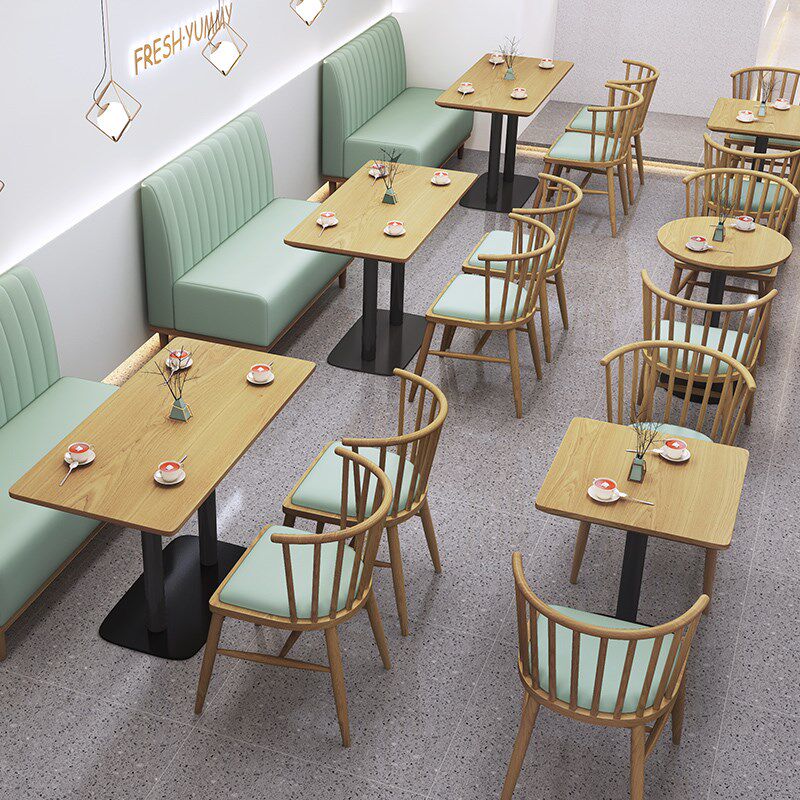 定制休闲咖啡厅实木桌椅组合小吃食堂快餐店休闲商用餐厅卡座沙发