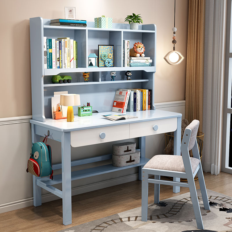实木书桌书架一体中小学生写字桌椅子套装男孩家用卧室儿童学习桌