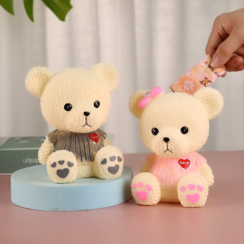 儿童卡通防摔搪胶存钱罐男孩女孩可存可取可爱小熊储蓄罐生日礼物