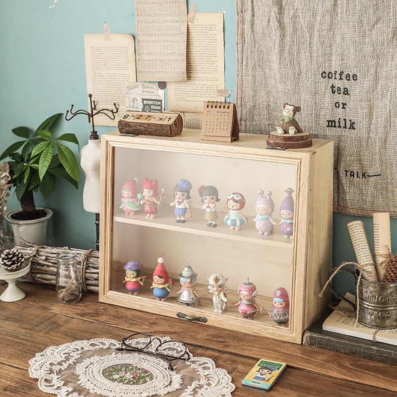 盲盒置物架桌面木质泡泡玛特MOLLY手办展示盒茉莉娃娃收纳盒模型