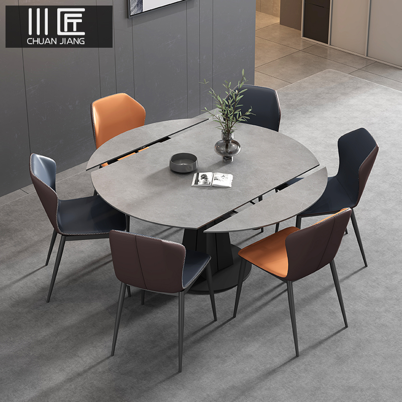 意式进口岩板餐桌方圆两用旋转伸缩圆桌家用小户型多功能变形餐桌