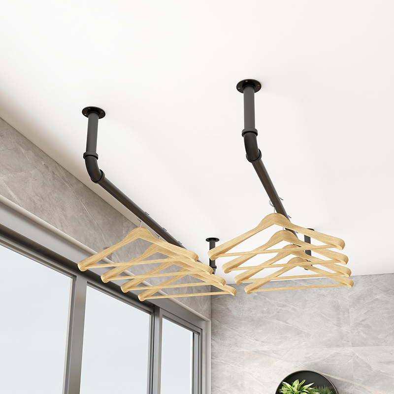 阳台晾衣杆固定式晒衣架顶装栏杆悬挂花架单杆室内飘窗简易挂凉式