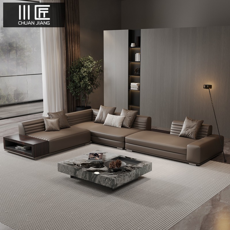 意式极简罗杰头层牛皮真皮沙发高端客厅转角大户型别墅组合