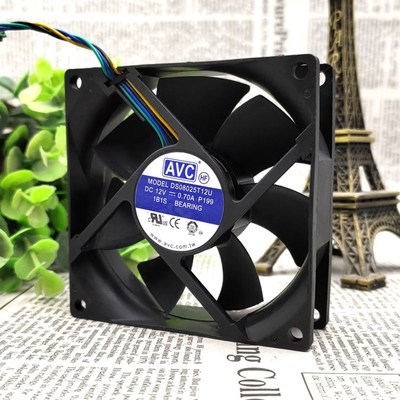 原装AVC DS08025T12U 0.70A 12V 8025 温控调速滚珠8CM散热风扇