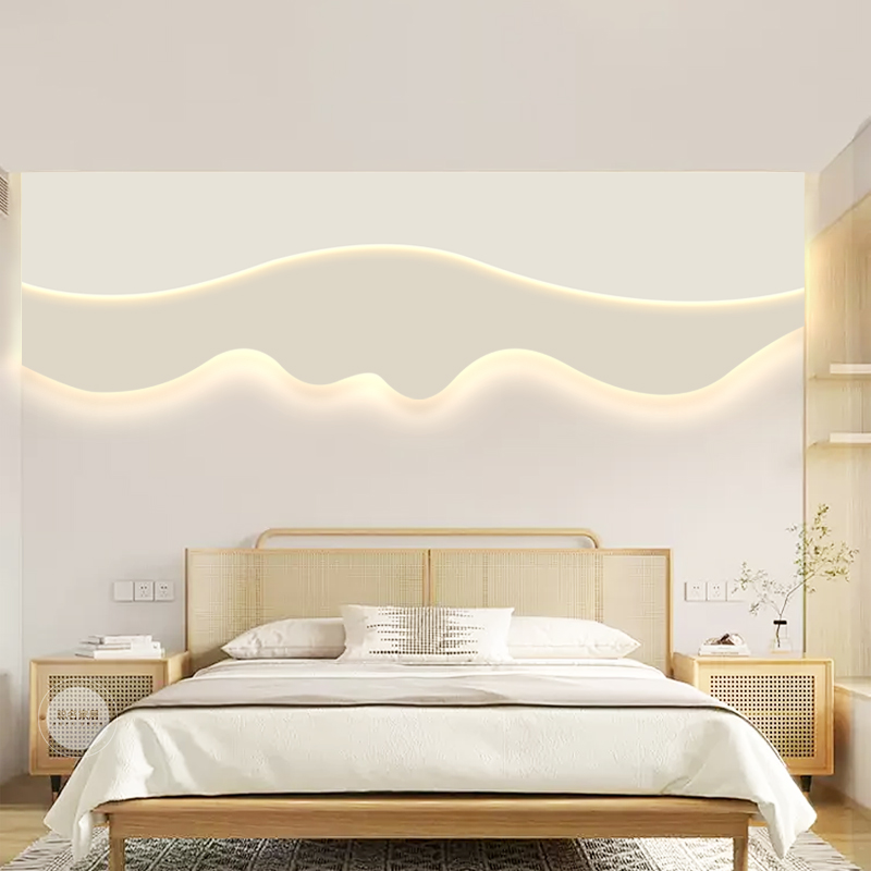 奶油风卧室d牀头装饰画不规则主卧挂画现代简约房间背景墙发光壁