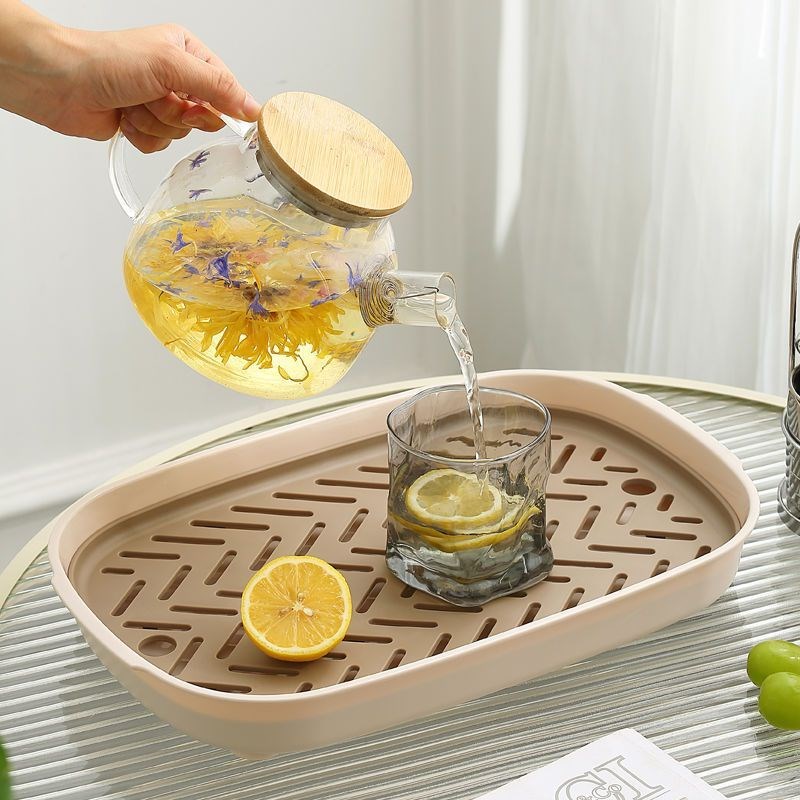 简约双层沥水功夫茶茶盘创意家用沥水盘厨房水果收纳客厅茶具托盘