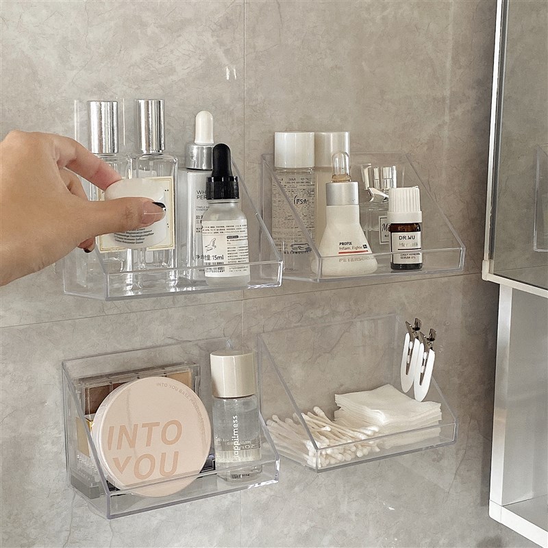 透明卫生间收纳盒壁挂式免打孔浴室化妆品棉签置物架厕所墙面架子
