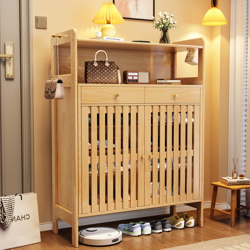 实木家用门口大容量多层鞋柜入户靠墙玄关柜一体简易经济型收纳柜