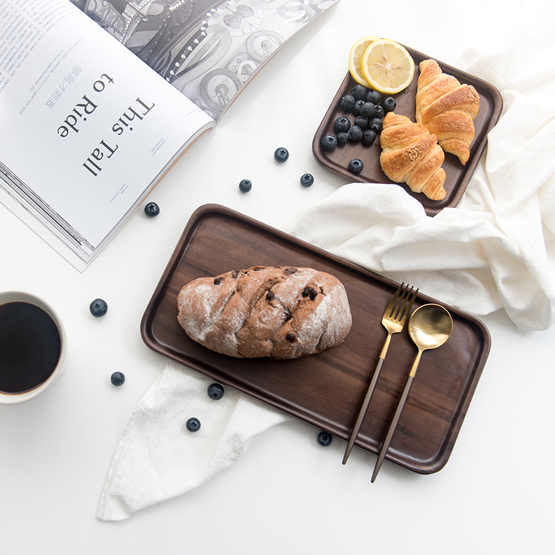 梵瀚 黑胡桃木日式托盘家用咖啡杯带点心盘子木质蛋糕面包托盘