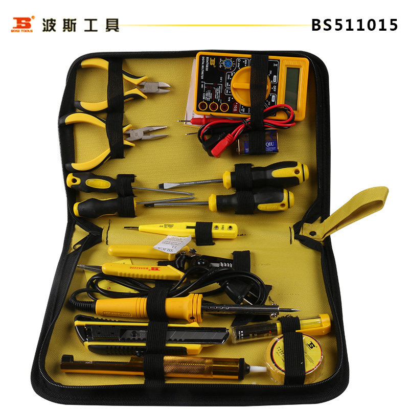 波斯工具 电子组套电工组套电烙铁斜口钳螺丝批11-19件套可选