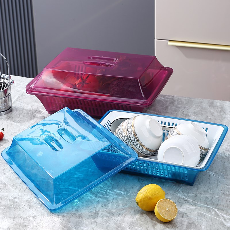 厨房洗菜盆洗水果篮家用客厅水果盆收纳果蔬盆双层塑料带盖沥水篮