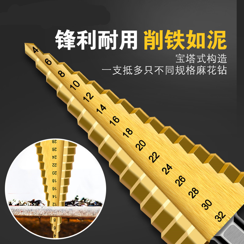 万能宝塔型扩孔开孔阶梯锥形钻头多功能专用不锈钢金属开孔器