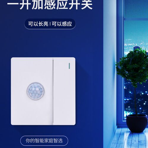 220V红外人体感应开关86型面板一开双切单火线带按键智能光控延时
