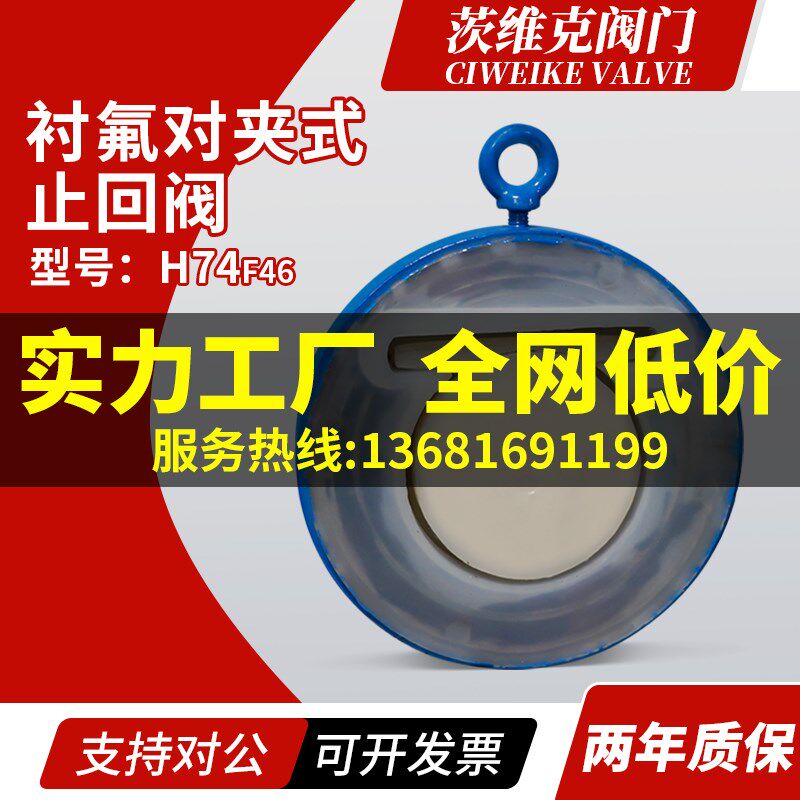 上海茨维克H74F46衬氟对夹式止回阀旋启式四氟密封耐腐蚀逆止阀