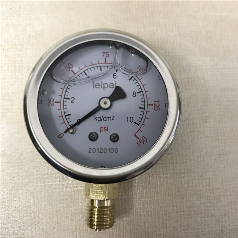 不锈钢外壳压力表  0-10KG 0-150psi LEIPAI 充油型 铜螺纹PT1/4
