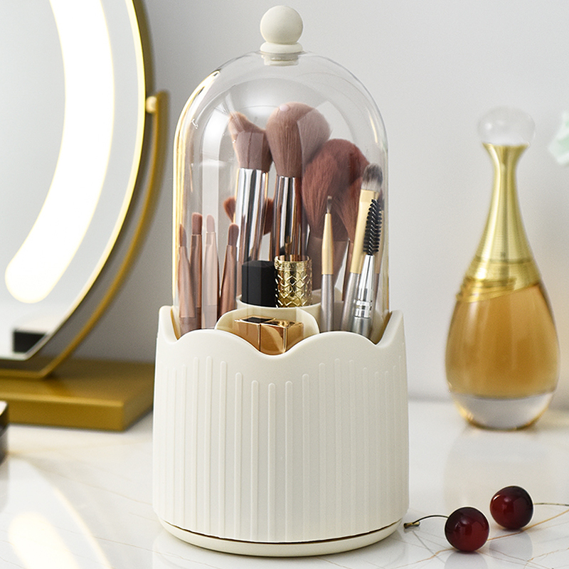 化妆刷收纳筒盒旋转防尘带盖桌面口红眼影化妆品眉笔刷子桶置物架