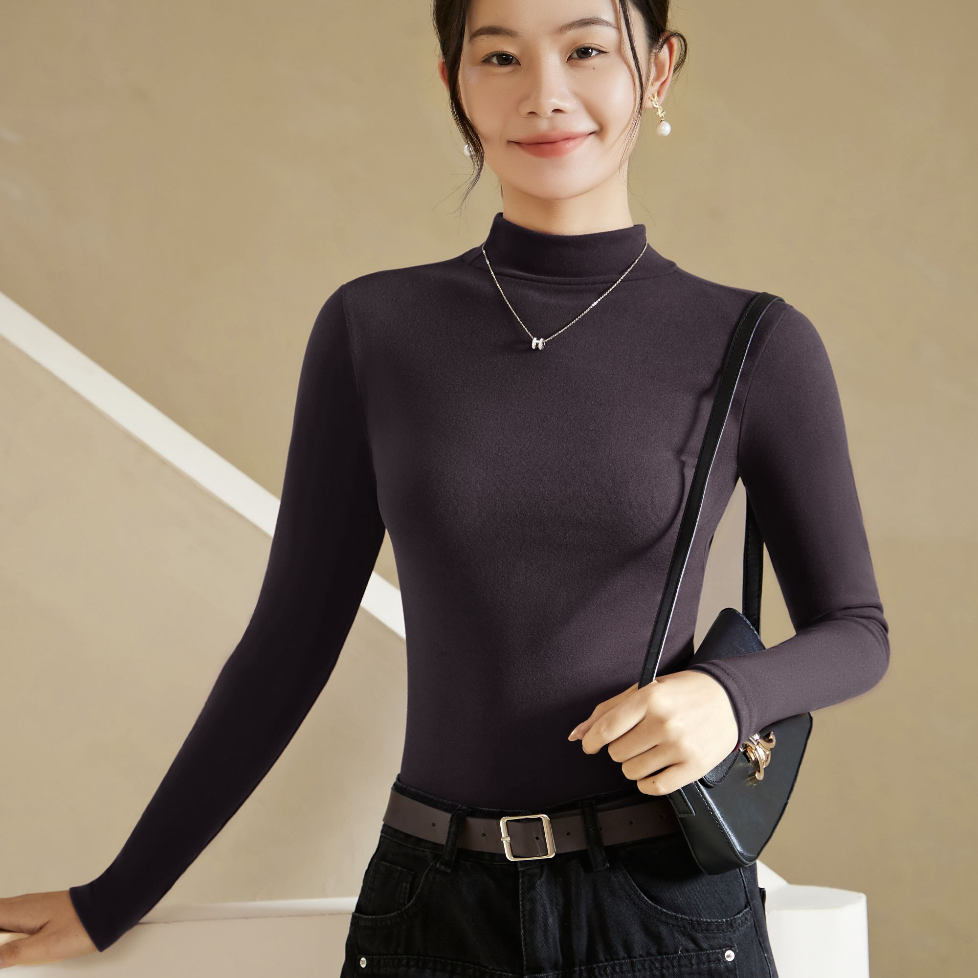 俞兆林半高领打底衫女玻尿酸阳离子长袖