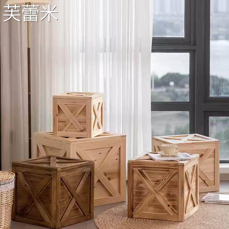 芙蕾米覆古木箱实木旧木箱户外摄影舞台道具箱展示收纳箱船仓库定制木箱床笠拉车