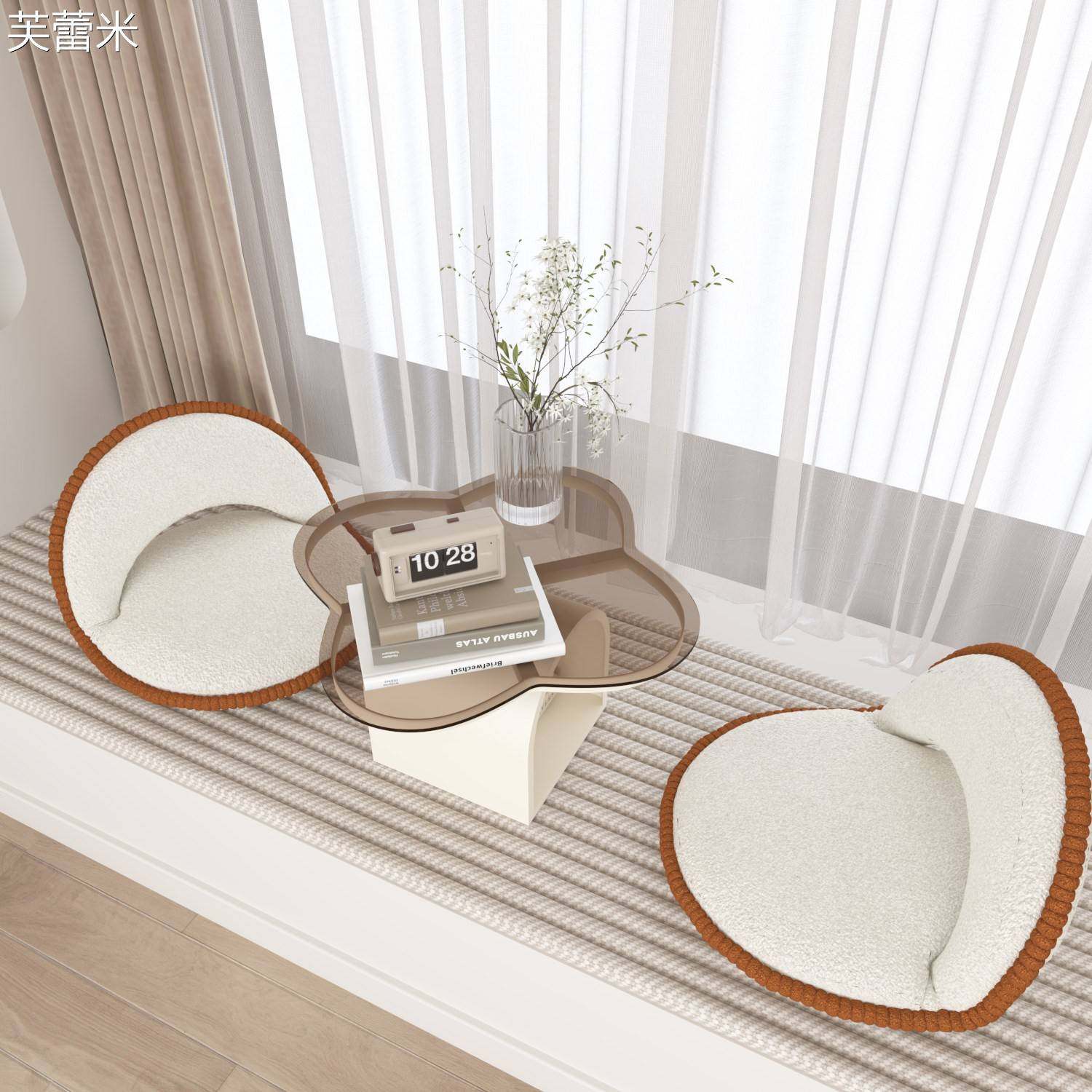 芙蕾米奶油风飘窗茶几家用网红榻榻米茶桌简约炕桌炕几坐地小矮桌三件套床笠拉车