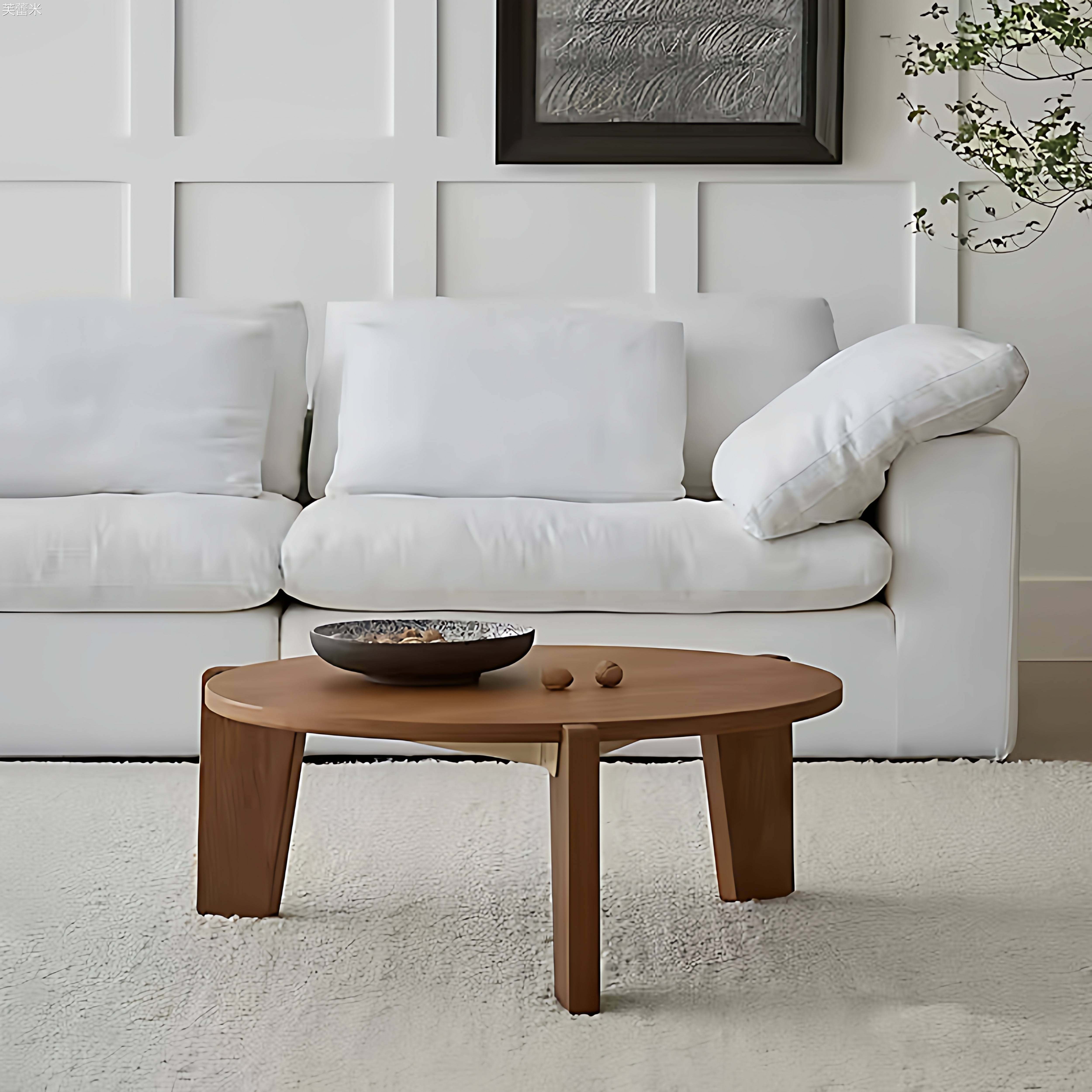 芙蕾米实木圆形小茶几客厅沙发边矮桌子小户型家用简约小茶台阳台小圆