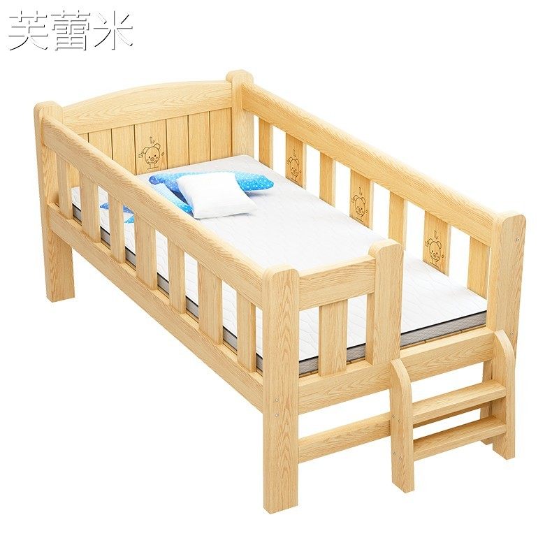 芙蕾米纯实木儿童床带护栏小床婴儿男孩女孩公主单人床边床加宽拼接大床床笠拉车