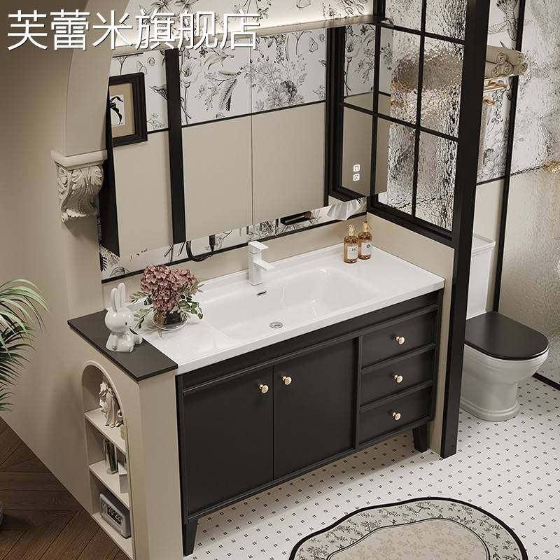 芙蕾米新款黑色法式覆古落地浴室柜化妆室陶瓷一体洗脸盆洗手盆柜洗漱台饰品摆件垫垫