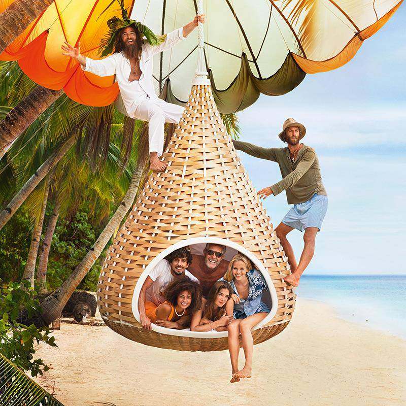 沃登 户外藤编吊椅 秋千田园风落地吊篮藤椅浪漫海边庭院休闲吊床