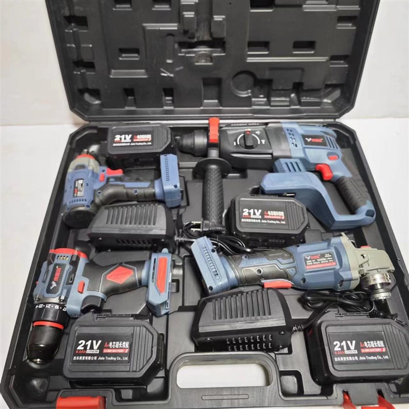 岚飓风锂电池无刷充电电锤冲击钻角磨机电动钻扳手四件套工具套装