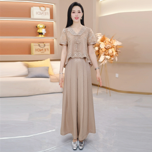 新中式套装早春洋气蕾丝上衣2026新款夏季阔腿裤时尚女人SJYH6235