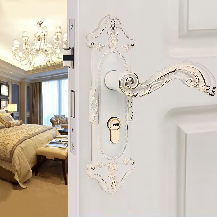 欧式象牙白锌合金室内门锁实木房间门锁卧室静音门锁锌合金执手锁