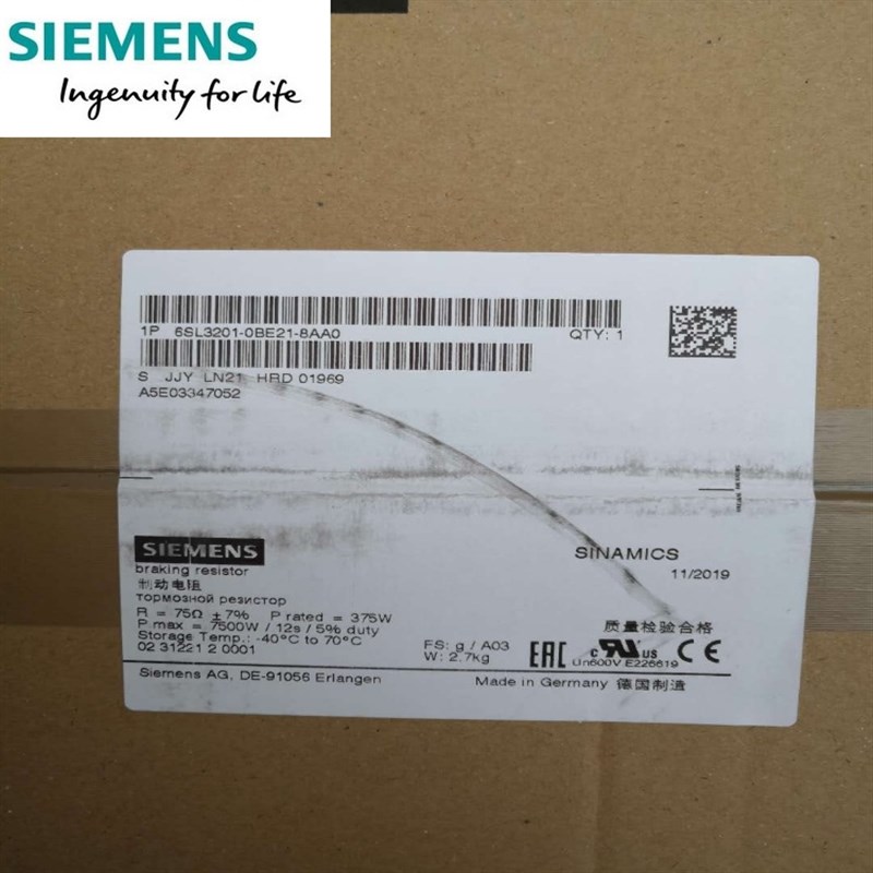 6SL3201-0BE21-8AA0SINAMICS制动电阻R=75欧姆P_持续时间=375WP