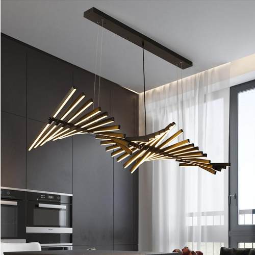 北欧客厅灯现代简约设计师餐厅吊灯极简线性鱼骨造型办公长条灯具