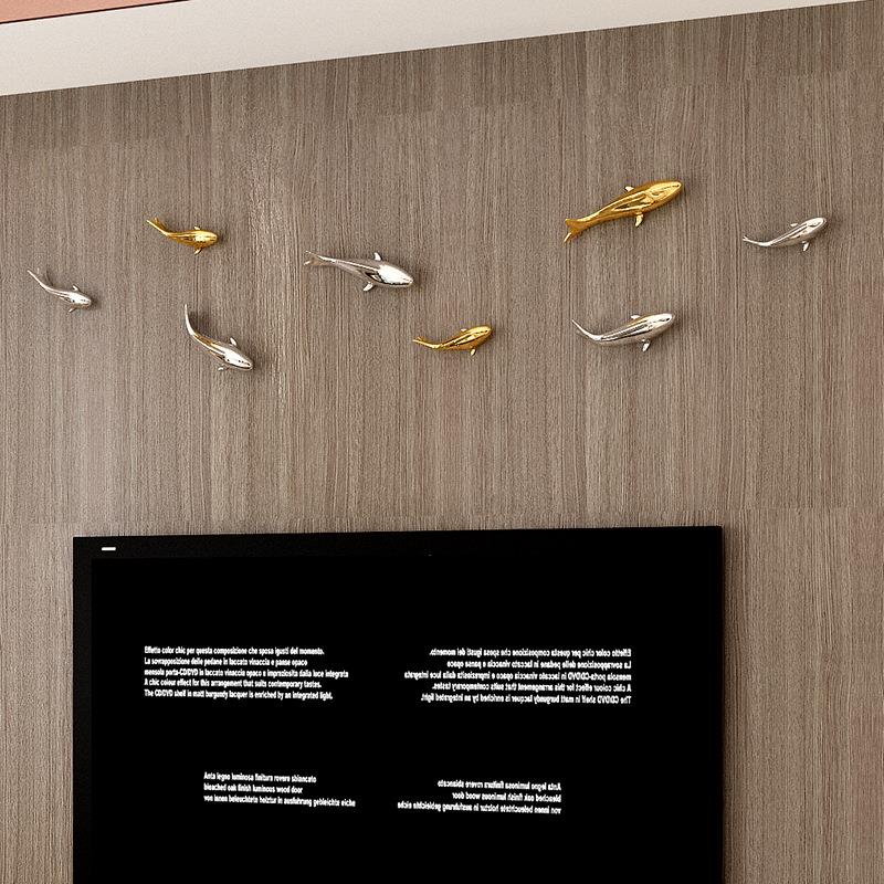 客厅现代墙上装饰品挂件抽象家居壁饰鱼创意壁挂立体电镀挂饰墙饰