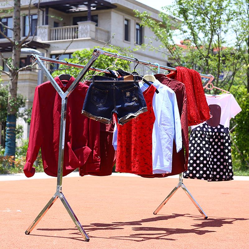 重力锁 不锈钢晾衣架Y型双杆晒衣架 单杆升级款折叠晾晒架