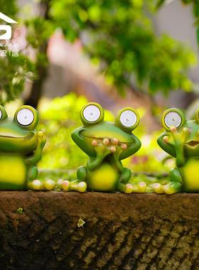 创意可爱仿真青蛙树脂工艺品户外太阳能灯三不摆件花园庭院装饰品