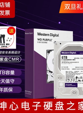 国行正品WD/西部数据WD64PURZ 紫盘6TB 监控机械硬盘垂直cmr